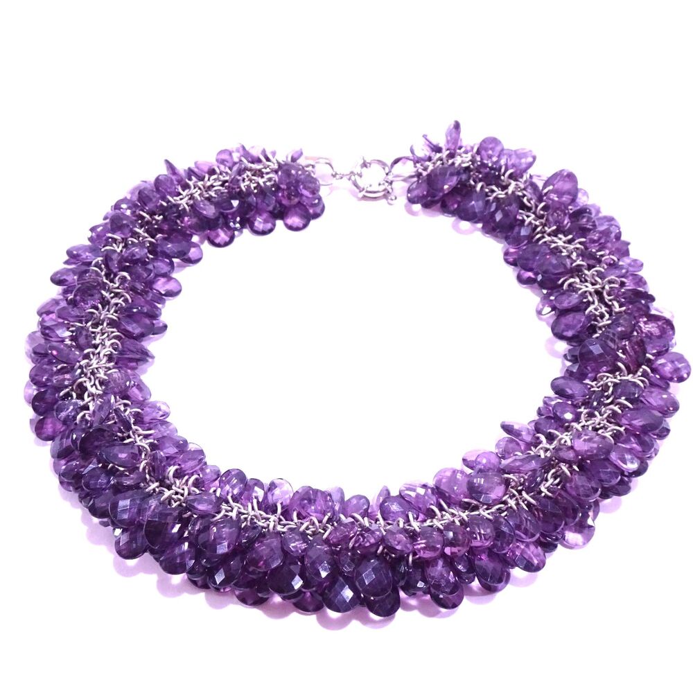Lee Angel Neiman Marcus Purple Amethyst Beaded Statement Necklace NWT 350